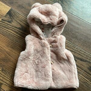 3-6mo Pink Fur Vest With Hood